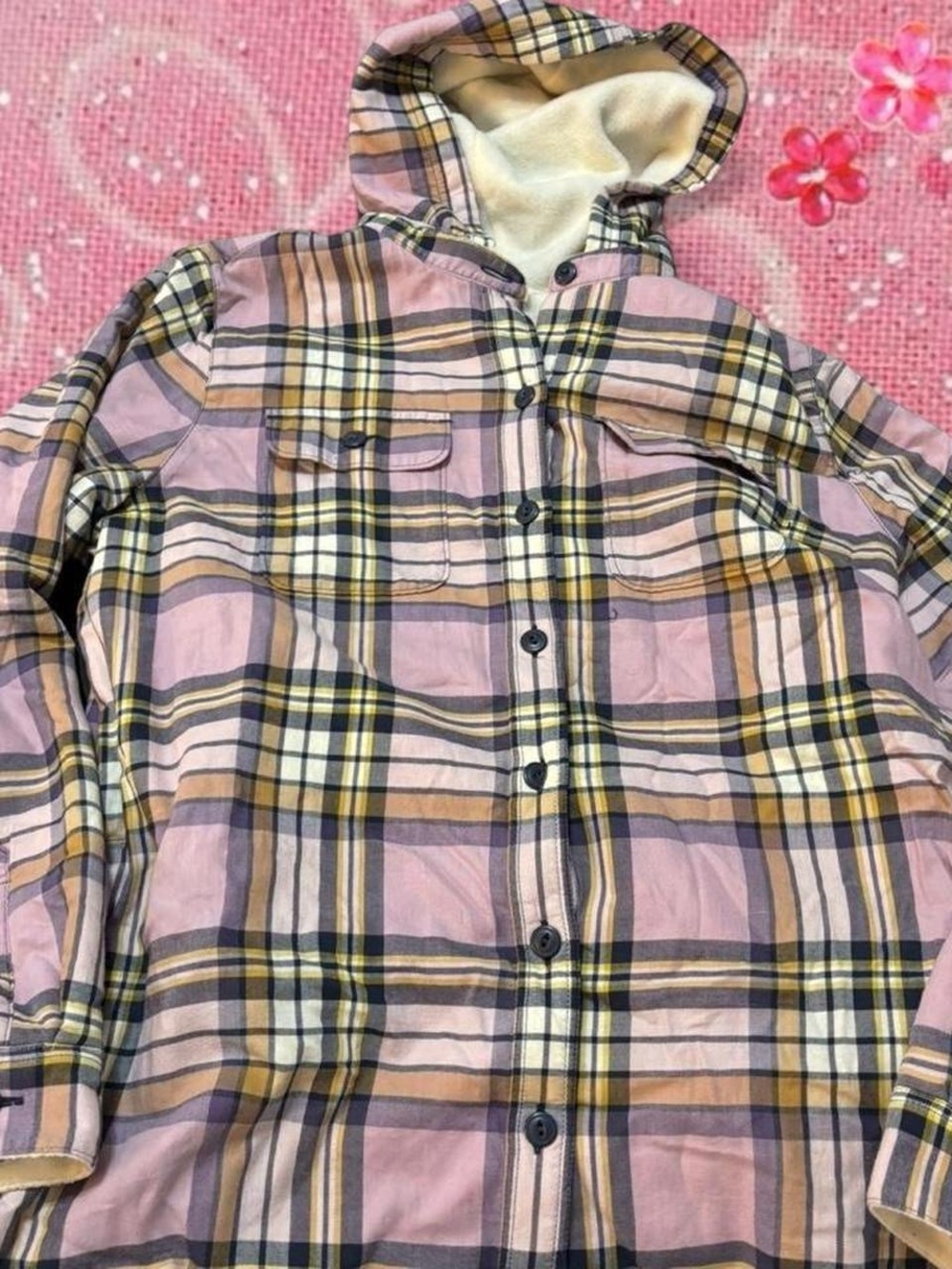 L.L. Bean lilac Plaid Teddy-Lined Hooded Jacket